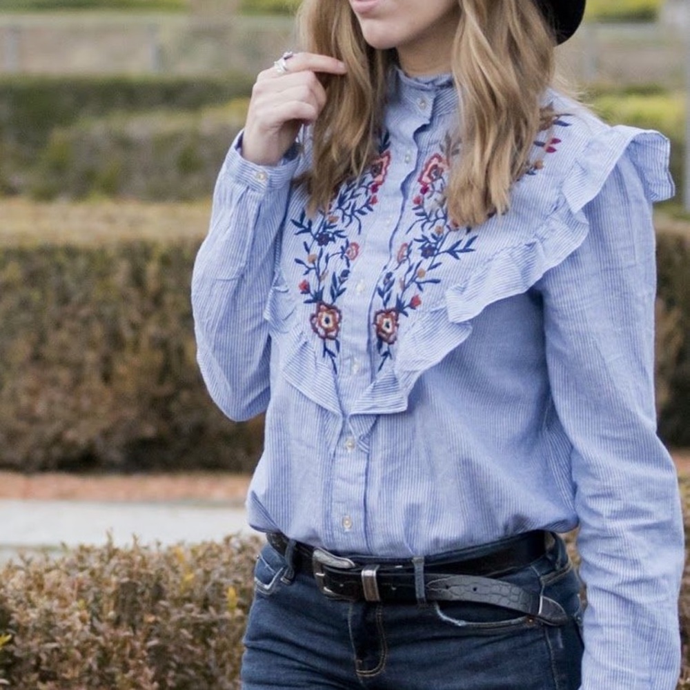 Zara Striped Embroidered Top